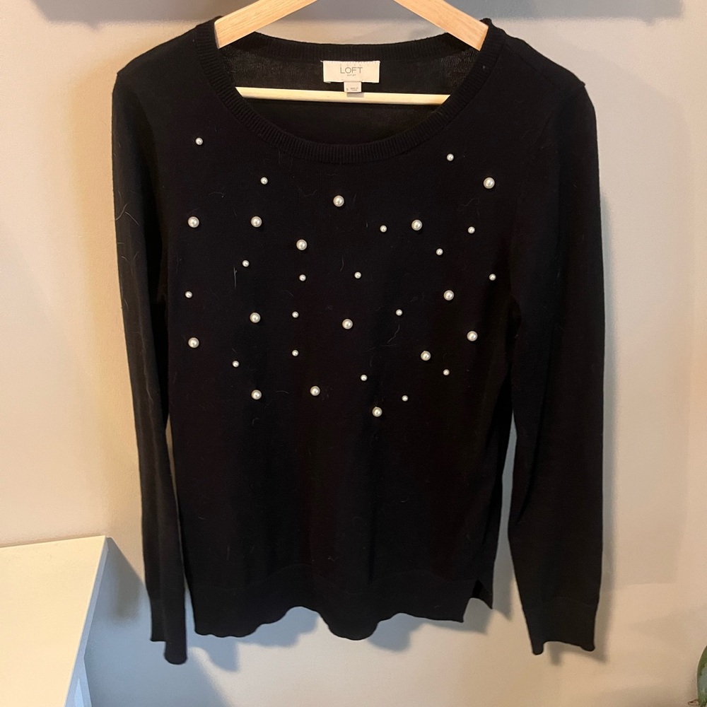 LOFT Black Sweater with Pearl Accents